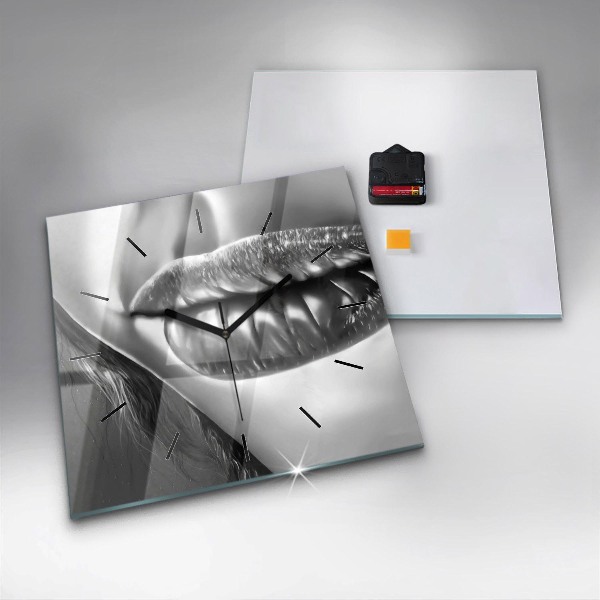 Ceas pătrat de perete din sticlă Gura de femeie