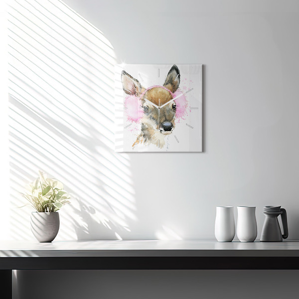 Ceas pătrat de perete din sticlă Cerbul de pădure