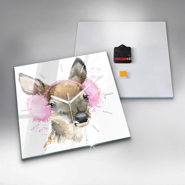 Ceas pătrat de perete din sticlă Cerbul de pădure