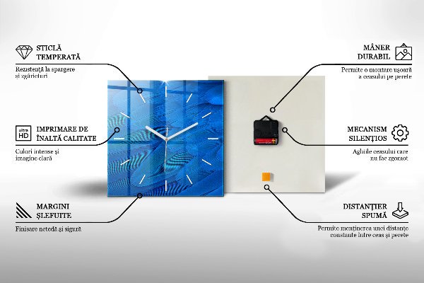 Ceas pătrat de perete din sticlă Abstracția geometrică