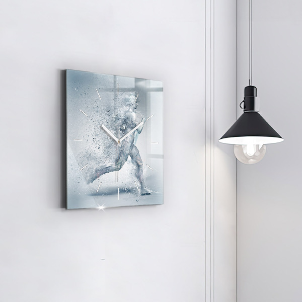 Ceas pătrat de perete din sticlă Alergător