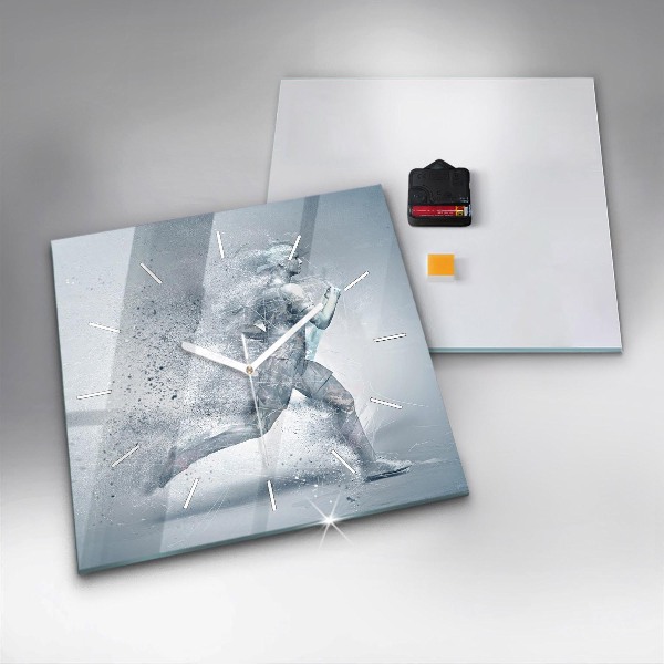 Ceas pătrat de perete din sticlă Alergător