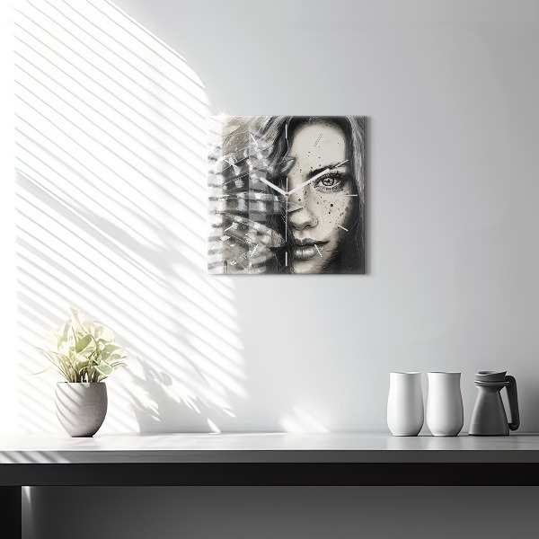 Ceas pătrat de perete din sticlă Portret pictat