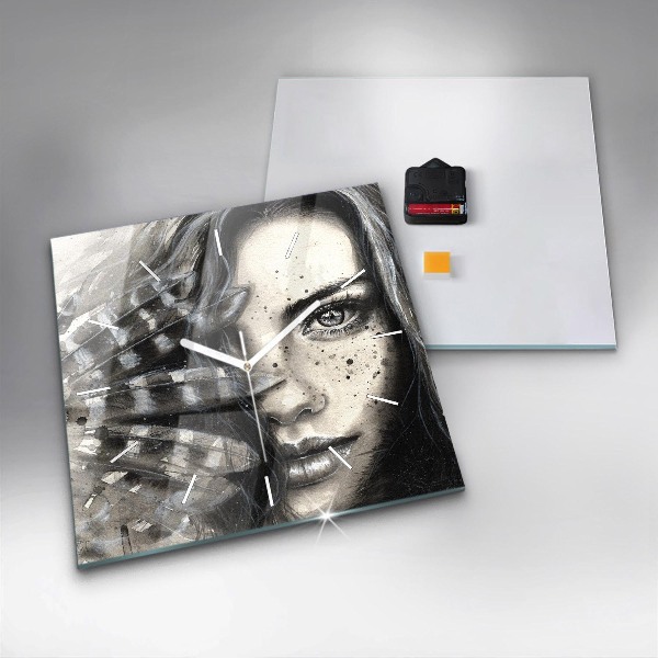 Ceas pătrat de perete din sticlă Portret pictat