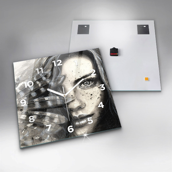 Ceas pătrat de perete din sticlă Portret pictat