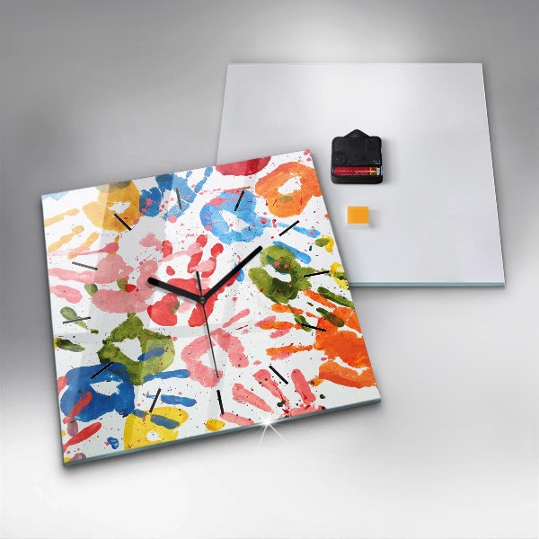 Ceas pătrat de perete din sticlă Amprentele mâinilor copiilor
