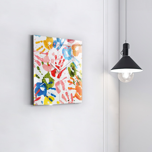 Ceas pătrat de perete din sticlă Amprentele mâinilor copiilor