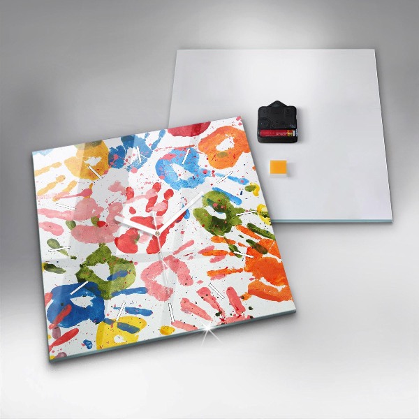 Ceas pătrat de perete din sticlă Amprentele mâinilor copiilor