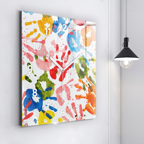 Ceas pătrat de perete din sticlă Amprentele mâinilor copiilor