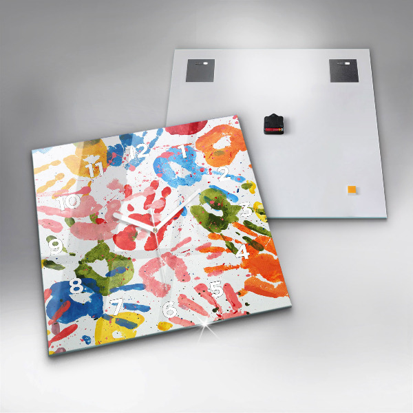 Ceas pătrat de perete din sticlă Amprentele mâinilor copiilor