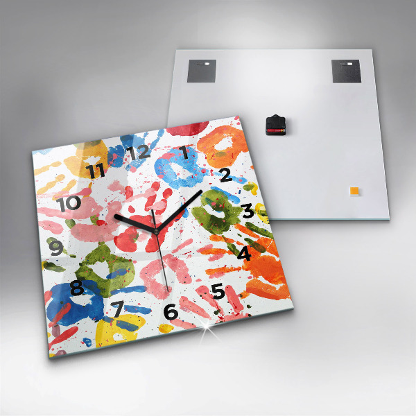 Ceas pătrat de perete din sticlă Amprentele mâinilor copiilor