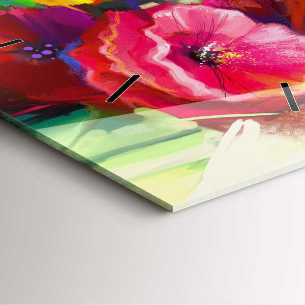 Ceas pătrat de perete din sticlă Maci colorați