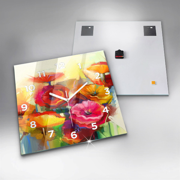Ceas pătrat de perete din sticlă Maci colorați