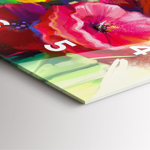 Ceas pătrat de perete din sticlă Maci colorați