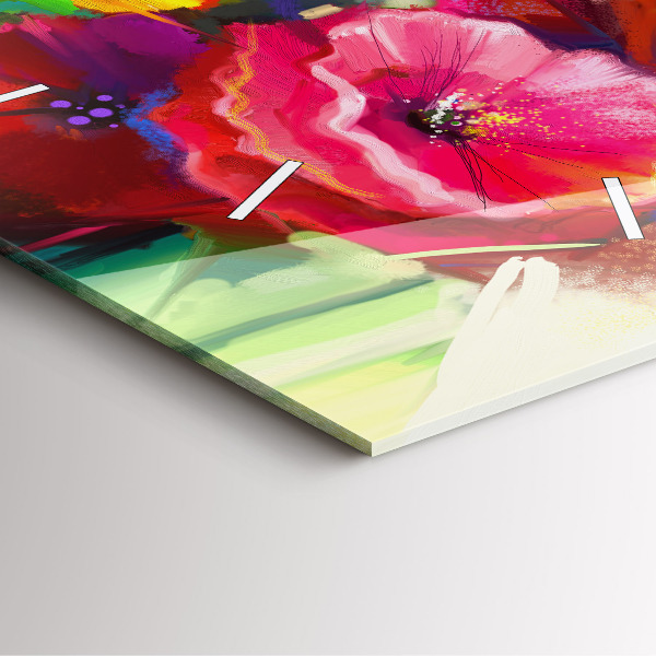 Ceas pătrat de perete din sticlă Maci colorați