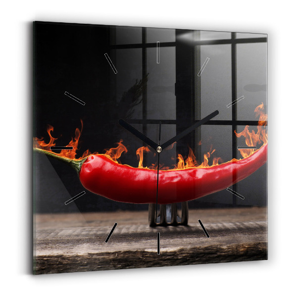 Ceas pătrat de perete din sticlă Ardei pepperoni