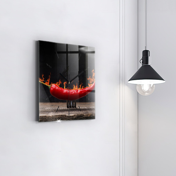 Ceas pătrat de perete din sticlă Ardei pepperoni