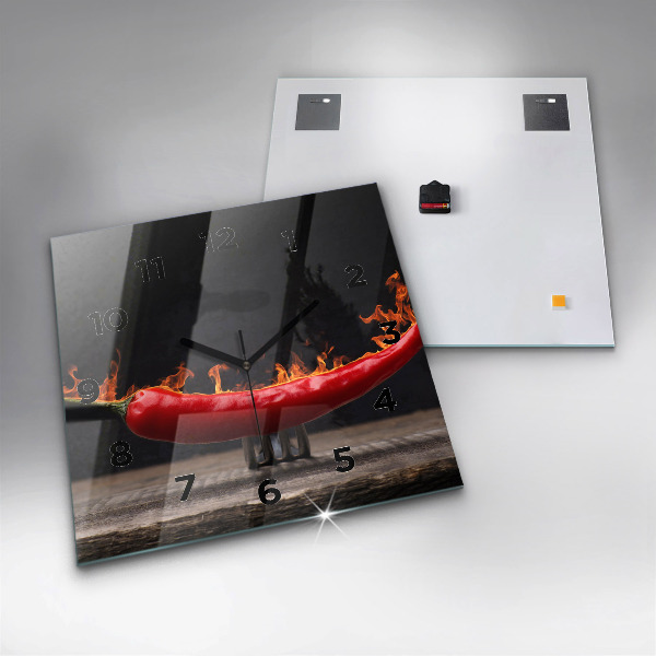 Ceas pătrat de perete din sticlă Ardei pepperoni