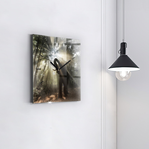 Ceas pătrat de perete din sticlă Elefant în junglă