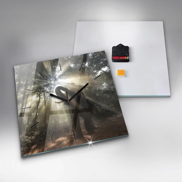 Ceas pătrat de perete din sticlă Elefant în junglă