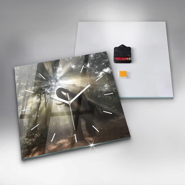 Ceas pătrat de perete din sticlă Elefant în junglă