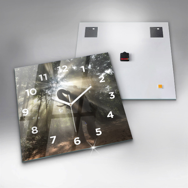 Ceas pătrat de perete din sticlă Elefant în junglă