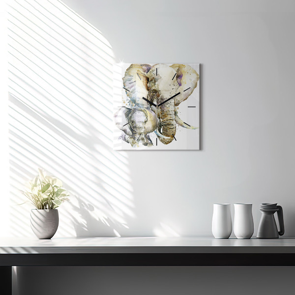 Ceas pătrat de perete din sticlă Animalele elefanți pictate