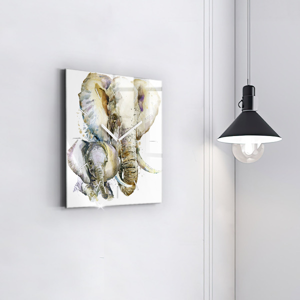 Ceas pătrat de perete din sticlă Animalele elefanți pictate