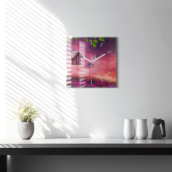 Ceas pătrat de perete din sticlă Casă pentru păsări