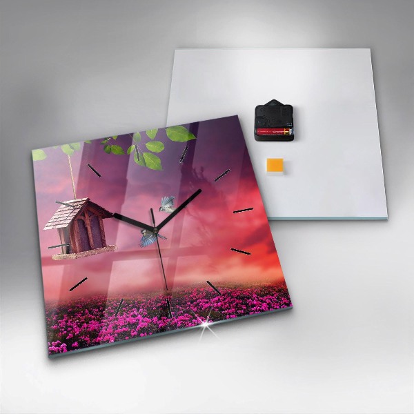 Ceas pătrat de perete din sticlă Casă pentru păsări