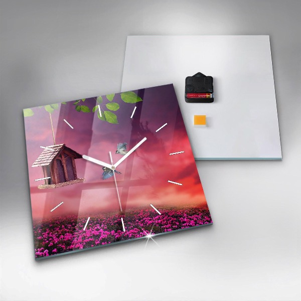 Ceas pătrat de perete din sticlă Casă pentru păsări