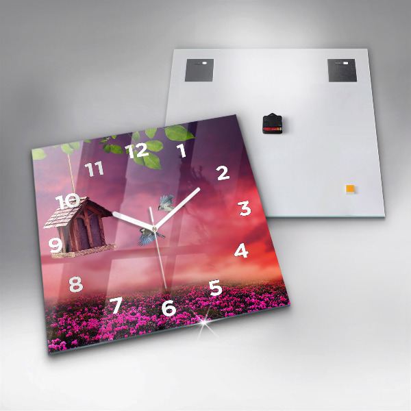 Ceas pătrat de perete din sticlă Casă pentru păsări