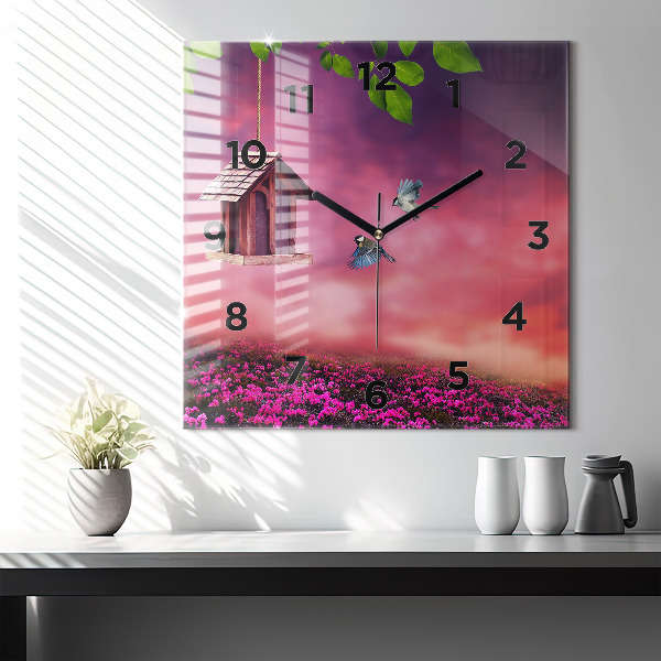 Ceas pătrat de perete din sticlă Casă pentru păsări