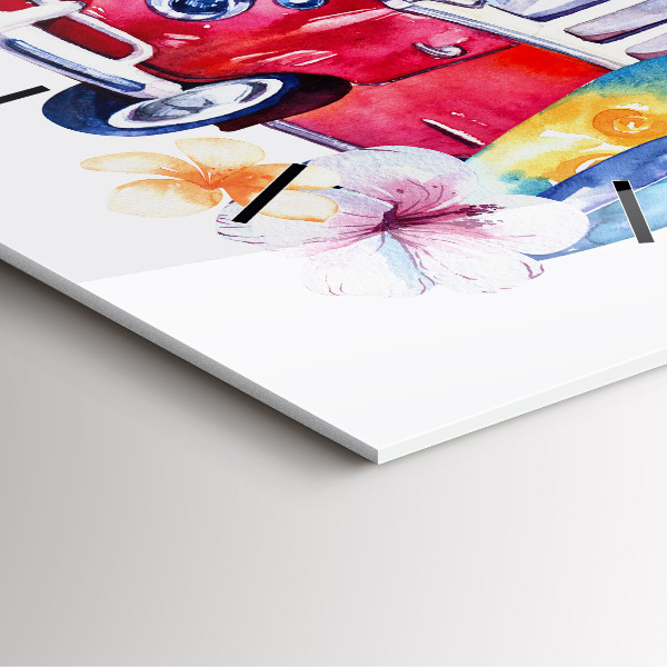 Ceas pătrat de perete din sticlă Mașină și inscripția Surfing