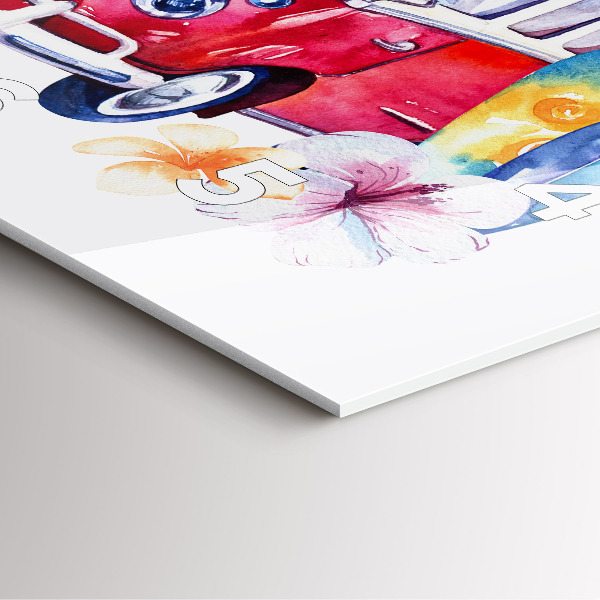 Ceas pătrat de perete din sticlă Mașină și inscripția Surfing