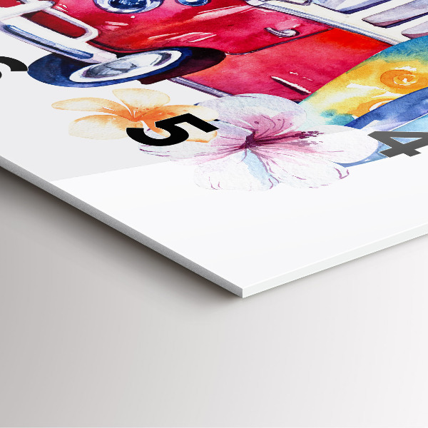 Ceas pătrat de perete din sticlă Mașină și inscripția Surfing