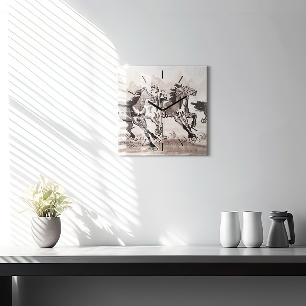 Ceas pătrat de perete din sticlă Cai în galop