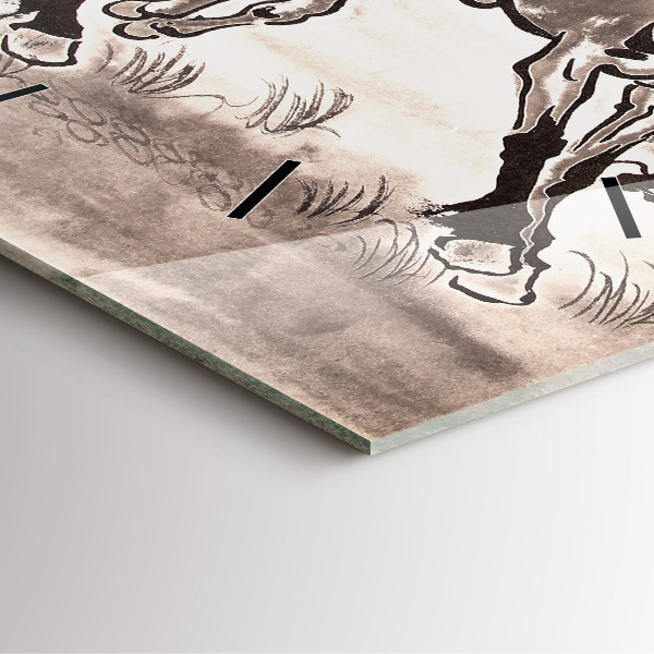 Ceas pătrat de perete din sticlă Cai în galop