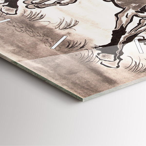 Ceas pătrat de perete din sticlă Cai în galop