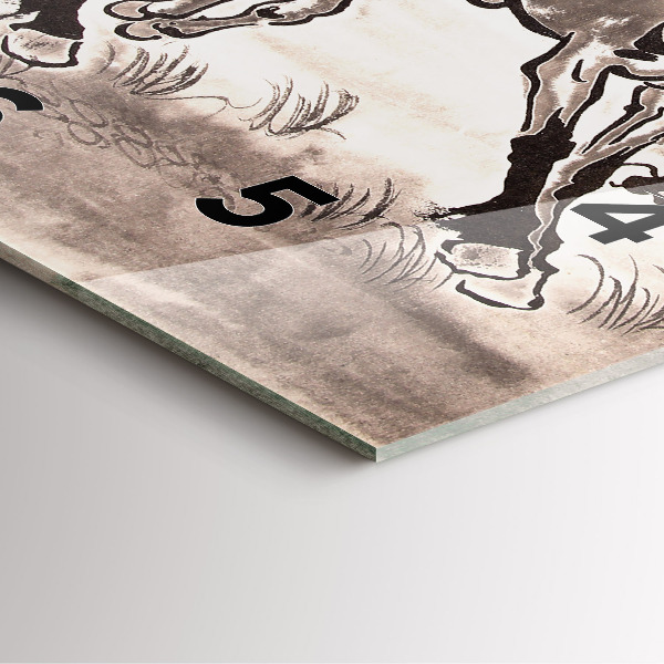 Ceas pătrat de perete din sticlă Cai în galop