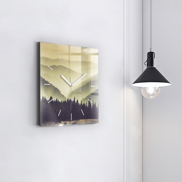 Ceas pătrat de perete din sticlă Pârtii de munți încețoși