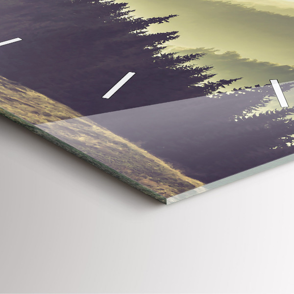 Ceas pătrat de perete din sticlă Pârtii de munți încețoși