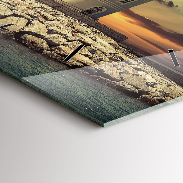 Ceas pătrat de perete din sticlă Far pe apă