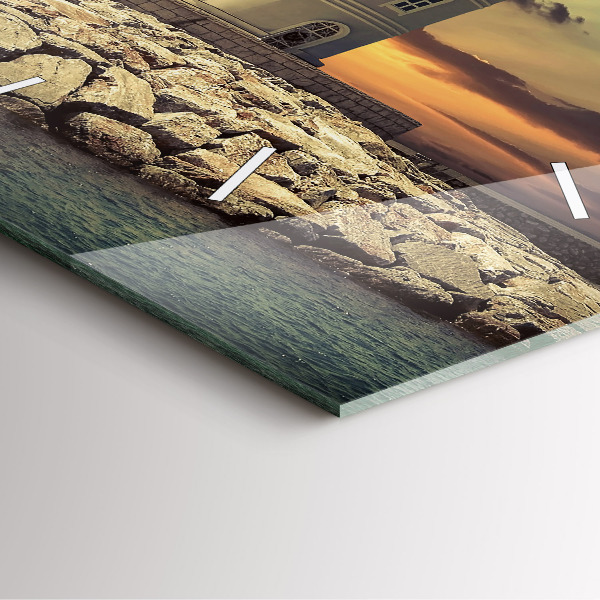 Ceas pătrat de perete din sticlă Far pe apă