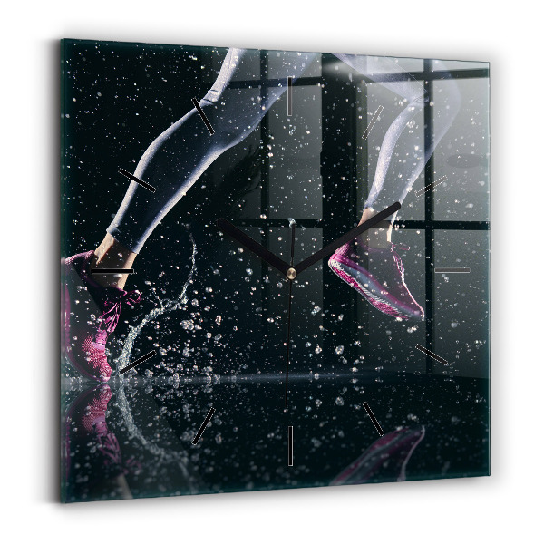 Ceas pătrat de perete din sticlă Stil de viață sănătos și alergare