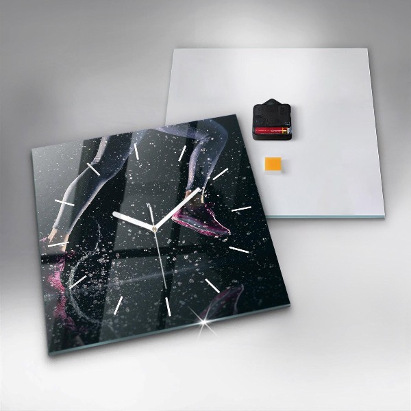 Ceas pătrat de perete din sticlă Stil de viață sănătos și alergare