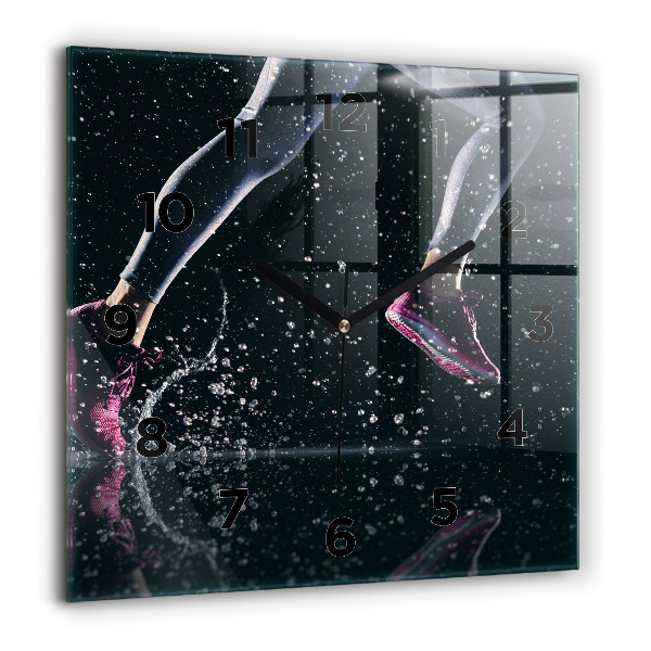 Ceas pătrat de perete din sticlă Stil de viață sănătos și alergare