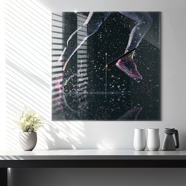 Ceas pătrat de perete din sticlă Stil de viață sănătos și alergare