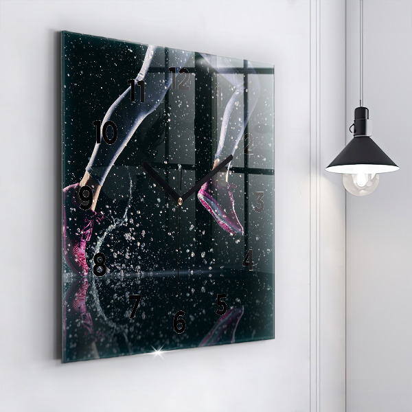 Ceas pătrat de perete din sticlă Stil de viață sănătos și alergare