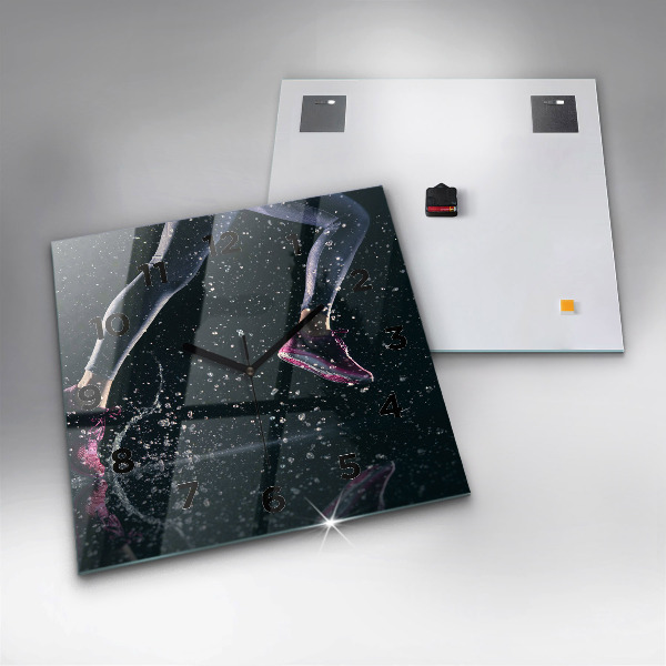 Ceas pătrat de perete din sticlă Stil de viață sănătos și alergare